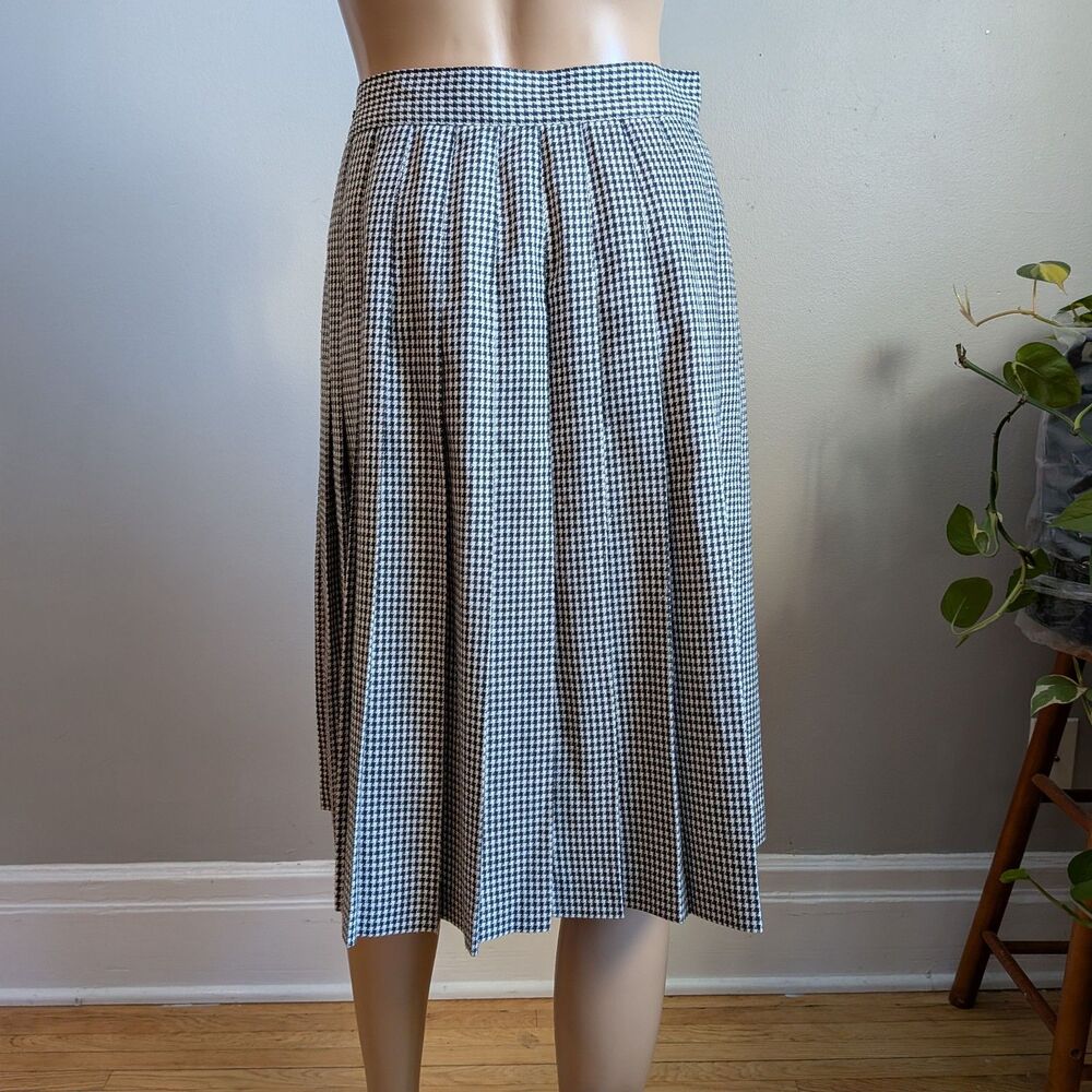 Vintage 90s Y2K Pleated Houndstooth Mini Skirt Dark Academia Preppy Size 6 - Picture 3 of 8